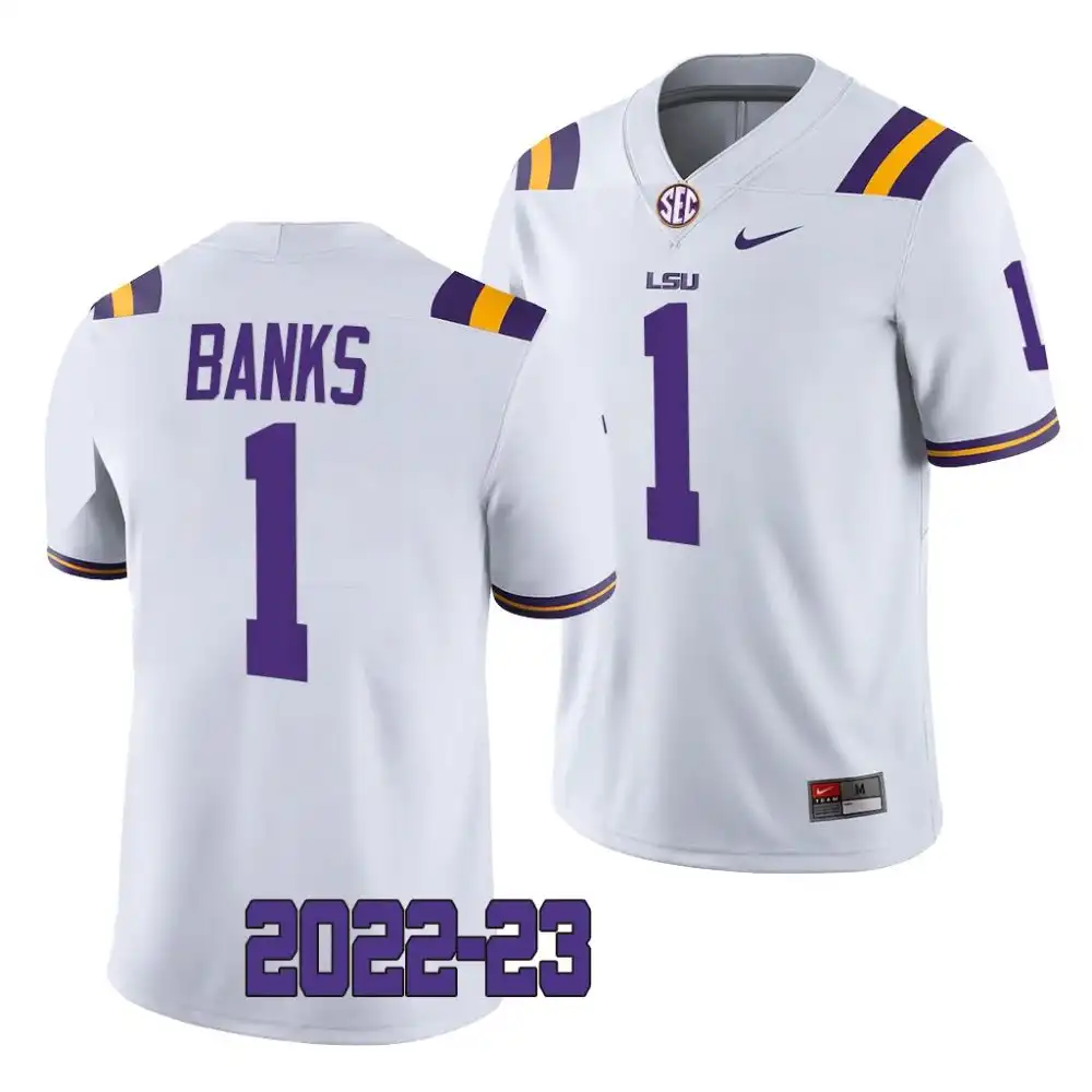 Men's LSU Tigers Sevyn Banks #1 White 2022-23 Game NCAA Football Jersey